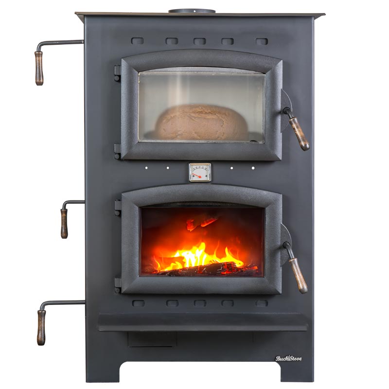 Buck Stove Homesteader wood cook stove with oven door and cooktop