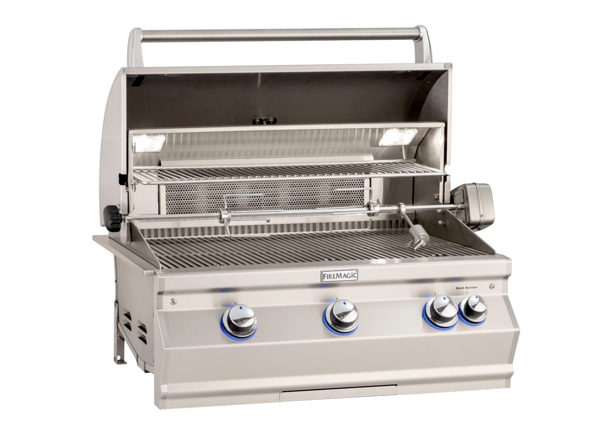 Fire Magic Aurora A540i stainless built-in grill with the hood open