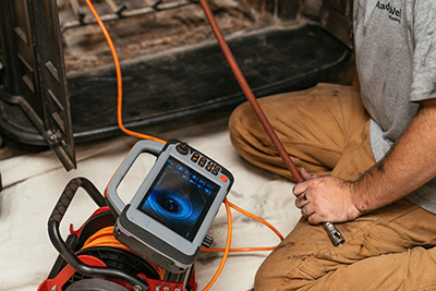 Up close of video monitor during chimney inspection - Madewell Masonry