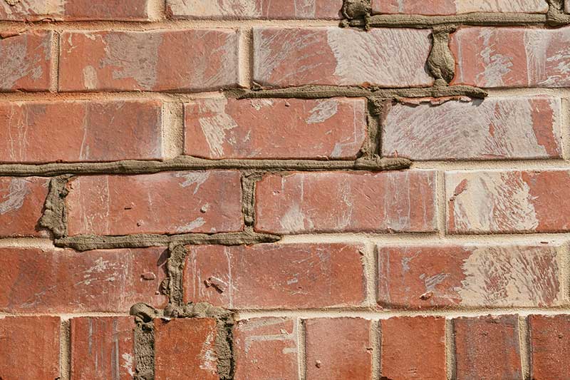 Close up view of fresh mortar on a brick wall